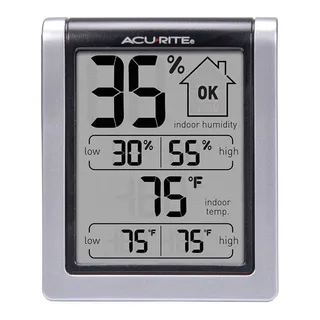 AcuRite 00613 digital hygrometer showing indoor humidity and temperature
